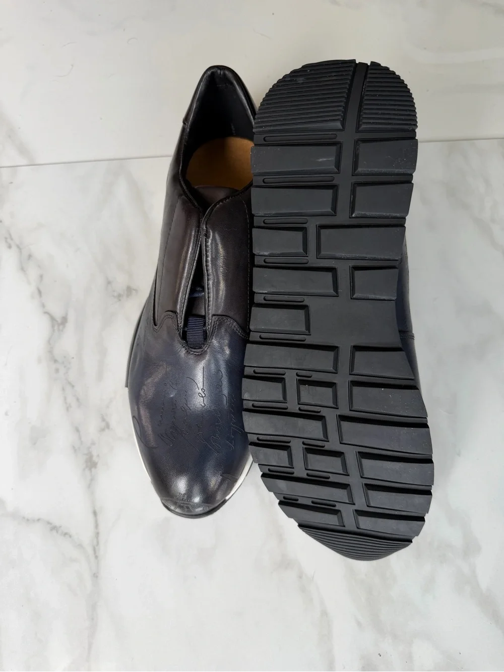 Men's Slip-On Leather Sneakers in Black and Navy